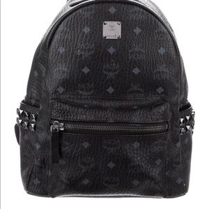 MCM BLACK STARK LOGO LEATHER BACKPACK WITH TAGS N AUTHENTICITY STUD DETAILS